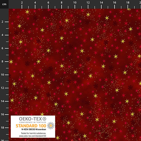 Stof Christmas Stars Burgundy Gold