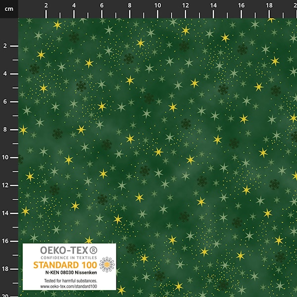 Stof Christmas Stars Green Gold