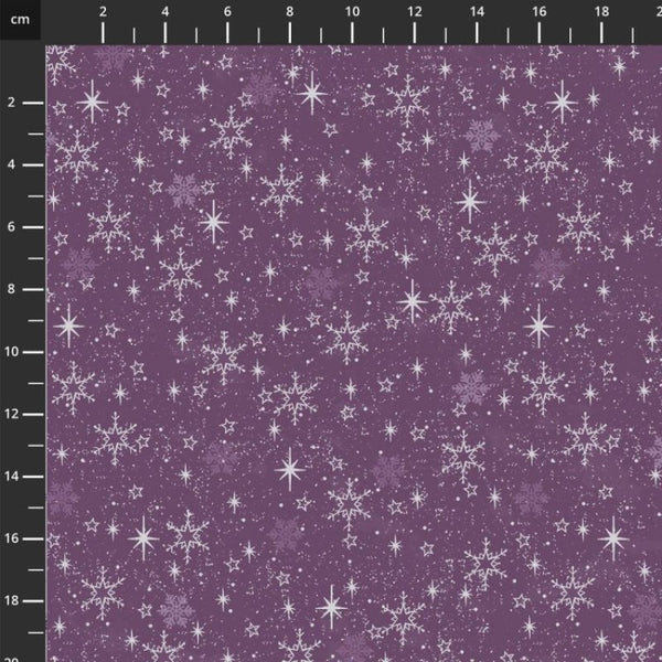 Stof We Love Christmas Stars and Starflakes Purple Silver