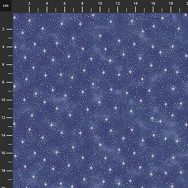 Stof We Love Christmas Stars and Spotty Dark Blue Silver